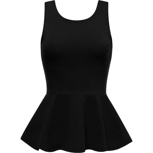 Customized New Fashion Womens Plain Stretchy Sleeveless Peplum Top Ladies Deep V Back Ruffles Top (3XS-7XL)