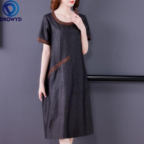 2021 Summer New Casual Loose Midi Dress Women Elegant Black O-neck Mulberry Silk Vintage Sundress Fashion Bodycon Party Vestidos