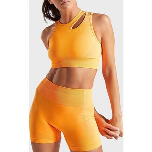 Sport Set Women Seamless Yoga Clothes 2 Pieces Set Woman Crop Top Sleeveless Shorts/Leggings High Waist Workout Gymwear Ladies