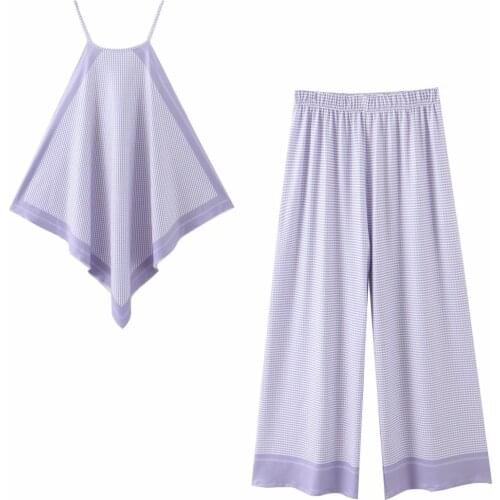 2 piece set women new tropical rainforest floral print triangle scarf sling print top + high waist elastic slacks ladies suit