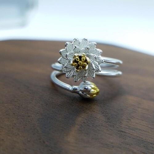 2018 fashion Lotus flower Rings for women New trendy silver plated adjustable open Ring Finger Rings female jewellery gift