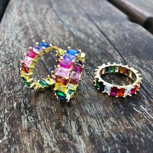 2021 rainbow baguette cubic zirconia cz Gold filled engagement band ring for women USA hot selling drop shipping female jewelry