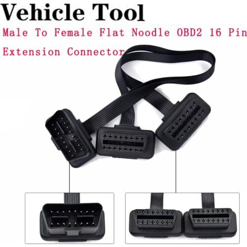 1 IN 2 OBD OBD 2 16Pin Extender ODB OBD2 Cable 16 Pin Male To Dual Female Flat Noodle OBD II Extension Connector