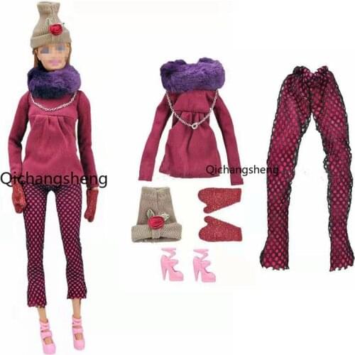 11.5" Fashion Winter Doll Clothes For Barbie Accessories Long Sleeve Shirt Pants Hat Gloves Shoes 1/6 Outfits For Barbie Clothes