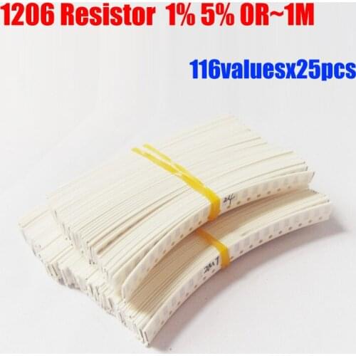 1206 SMD Resistor 1% 5% Tolerance 116valuesx25pcs=2900pcs Resistor Kit 0R~1M Assorted Kit