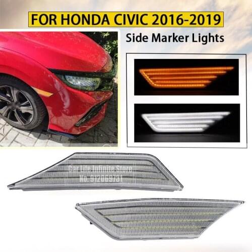 2pcs Flowing LED For Honda Civic 10th Gen 2016 -2020 Side Marker Repeater Light Turn Signal Lights Indicator Lamps