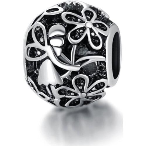 5PCS Silver Color Hollow Flower Angle DIY Metal Loose Hollow Bead Fit Snake Bracelet Necklace Pendant Original Accessories