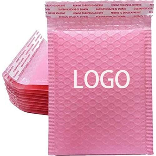 50 PCS Bulk Custom LOGO Printed Biodegradable Shipping Bag Light Pink Bubble Mailer Courier Packaging Padded Envelope