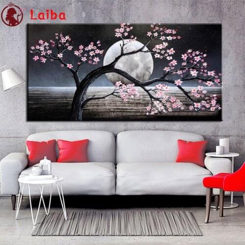 Diamond Mosaic Abstract landscape, flower tree, moon round drill Cross Stitch Diamond Art Painting Full Square Decor For Home