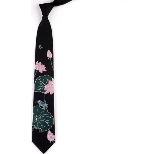 Free Shipping New Male mens Original design tie female students retro personality gift necktie Lotus pond scenery black 7cm
