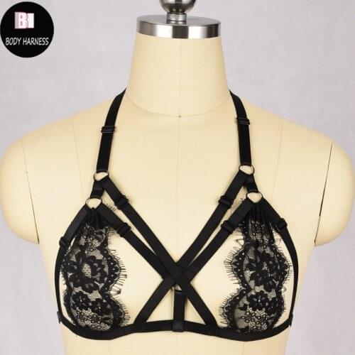 Lace body harness Harajuku Gothic cage bra women lace sexy bondage lingerie fetish wear harness cage bra