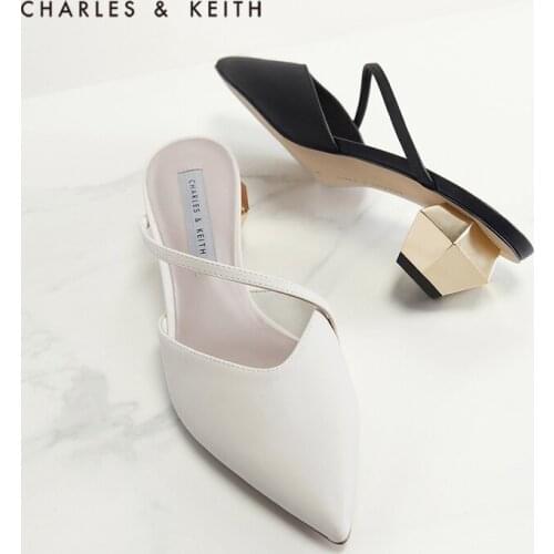 CHARLES＆KEITHNew Arrival for Spring2021CK1-61720056Womens Fashion Shoes Geometric Thick Heel Pointed Mules