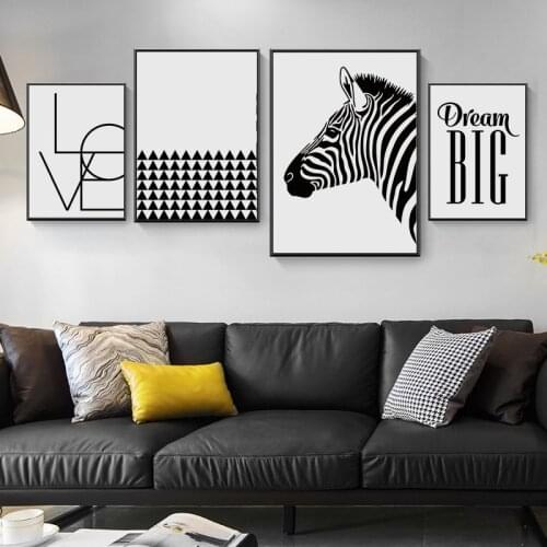 Black and White Canvas Painting Nordic Home Decor Wall Art Poster Letter Quote Zebra Picture Minimalist Painting for Bedroom
