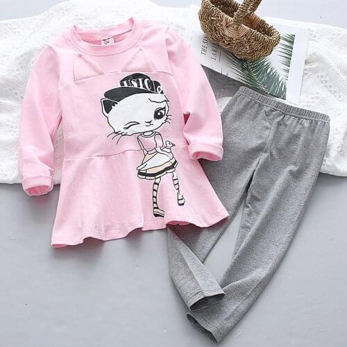 Children Clothing Skirt For Girls Clothing Sets LongSleeve Trousers 2-Piece 2021 Spring Trends Children Clothing Printed Cat New