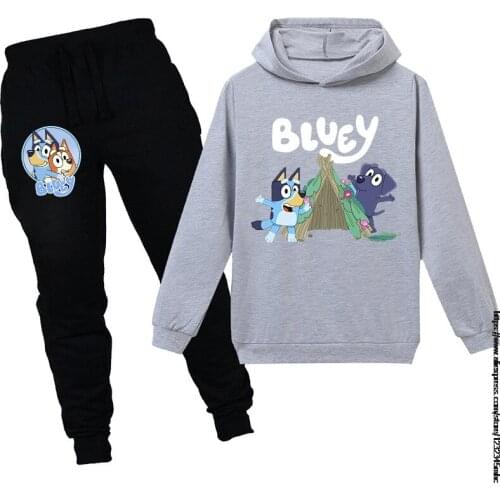Disney Autumn Long Sleeve Hoodies+Pants for Girls Casual Children Clothes Set Cartoon bingo bluey Kawaii Clothing