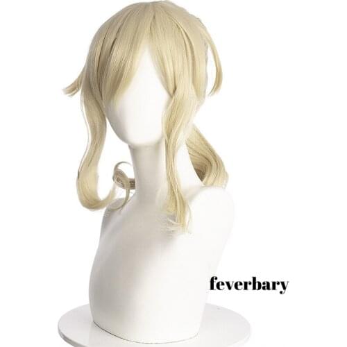 Game Genshin Impact Cosplay Jean Wig Golden Ponytail Short Heat-resistant Fiber Hair Role Play Wigs