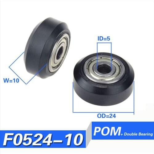 [F0524-10] Flat Type passive 3D printer profile rail wheel 20 Plastic pulley wheel 5*24*10mm Flat Type 3D Printer Bearing Roller