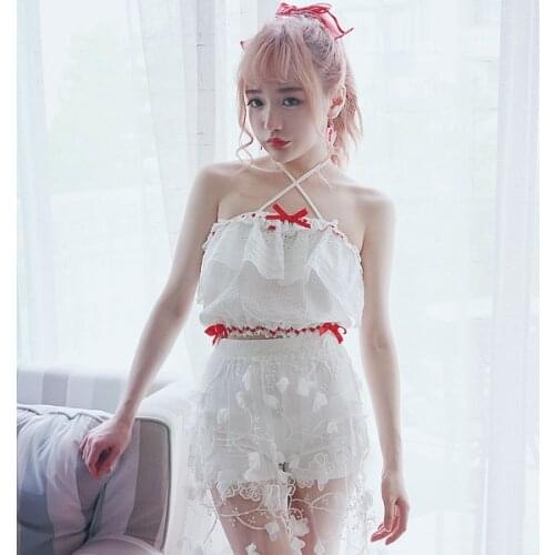 Princess sweet lolita Tube Tops BOBON21 girl cotton sweet cross lacing tube tops with bow and lace T1380