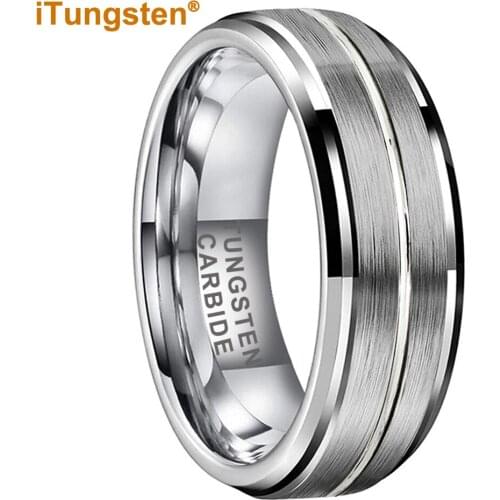 9MM Comfort Fit Tungsten Carbide Wedding Band Stepped Edges brushed raise center
