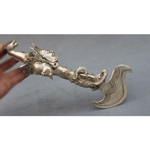 28cm Vajrakila Hayagriva Buddha Phurpa Dagger White Copper Silver Buddhism FaQi
