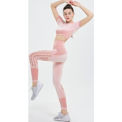 Womens Gym Yoga Sports Sets Seamless Ladies Summer Running Wear Fitness Suits Sweating Underwear and High Waist Leggings,ZF891