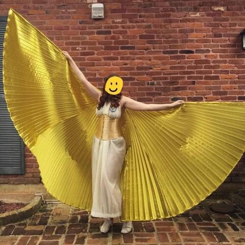 Womens Professional Egyptian Belly Dance Costume Angle Isis Wings with Sticks 360 Degree Angle Halloween Cosplay Accessories