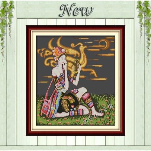 Beauty girl Dressing painting counted on canvas Cross Stitch Embroidery kits Needlework Sets DMC 14CT 11CT black cloth unprinted
