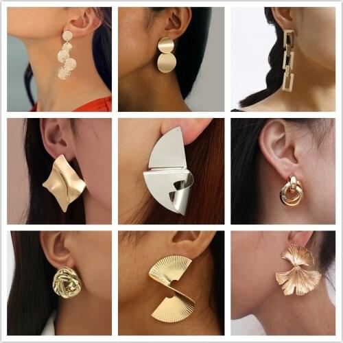 Exaggerated Geometry Irregular Metal Dangle Earrings Spiral Twist Knot Round Smooth Brincos Jewelry