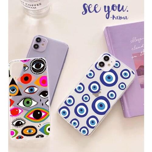 Evil Eye Cell Phone Case for iPhone 11 12 pro mini X XS XR max Matte Soft TPU Pink White Luxury Trend Transparent Mobile bags