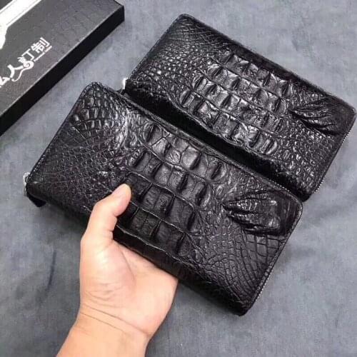 Exotic Leather Genuine Alligator Claw Designer Zipper Closure Mens Long Wallet Card Holders Crocodile Skin Male Clutch Purse