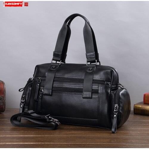 Soft Black Leather Handbag Shoulder Bag Korean Messenger Bag Large Capacity Travel Bags Leather Laptop Bag Mens Business Casual