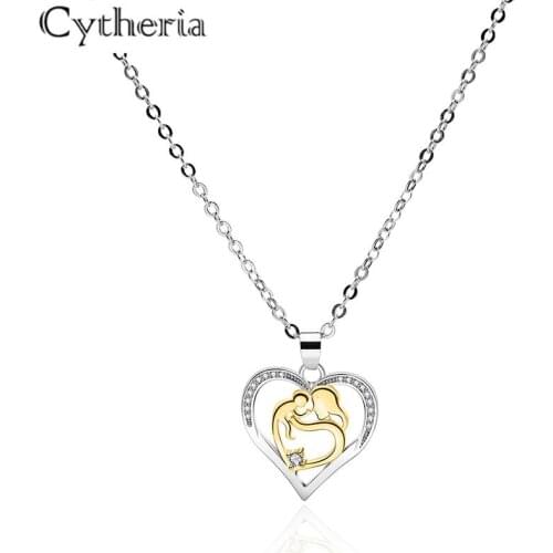 New fashion luxury heart shape Mother baby crystal rhinestone necklace for female gifts accessories