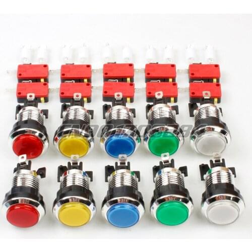 New 10x Chrome Silver 30mm LED Lit Illuminated Push Buttons With Micro Switch For Arcade 8-Liner Cherry Master Mame