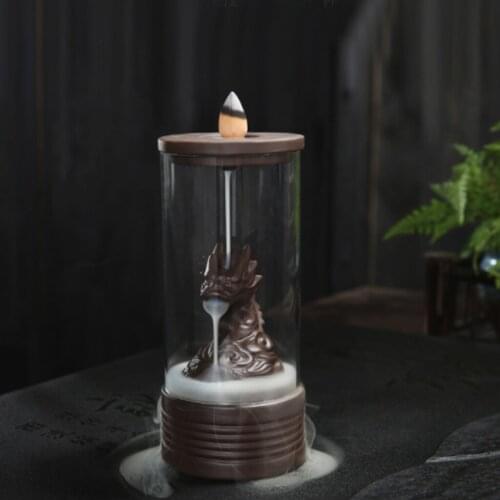 New Backflow Incense Burner Ceramic Acrylic Plastic Cup Ceramic Dragon Furnace Aroma Tower Home Incense +10Pcs Incense Cones