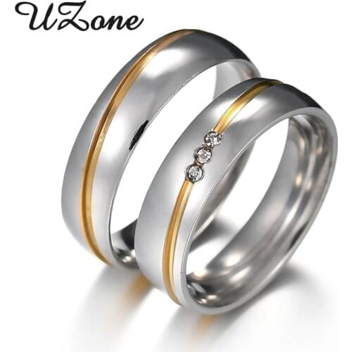 UZone Romantic Cubic Zirconia Couple Rings Stainless Steel Line 6mm Wedding Band Rings Best Gift Anillos Jewerly