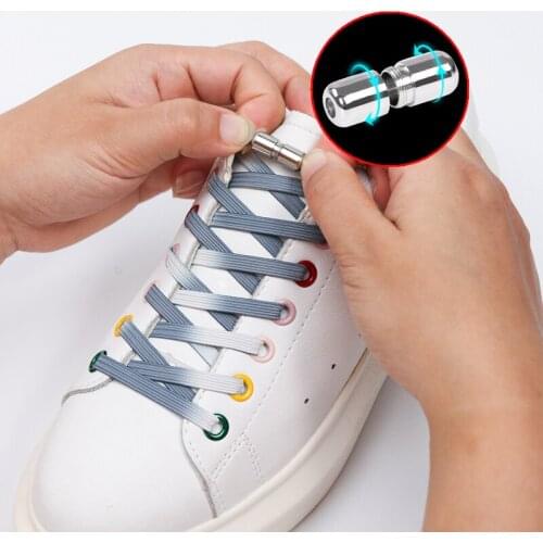 100 CM Flat Shoe Laces Elastic Used For Sneakers No Tie Shoelaces Rotating Metal Capsule Lock Lazy Shoelace Accessories 1 Pair