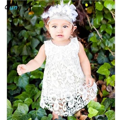 Qunq White Lace Flower Girls Dress 2021 New Summer Sweet Toddler Children Princess Clothing Sleeveless Kids Party Clothes