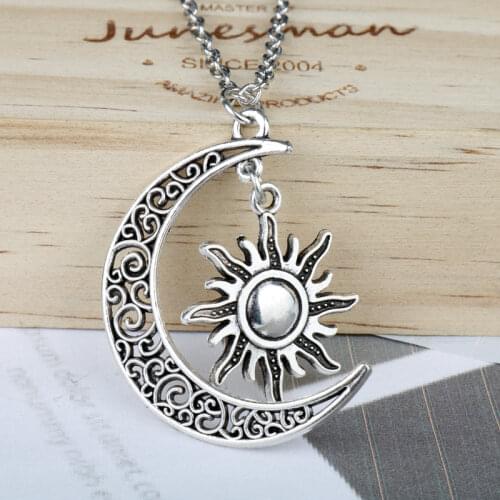 Vintage Moon Sun Pendant Necklace Crescent Chain Necklace Womens Jewelry Gift Wicca Witchcraft Jewelry