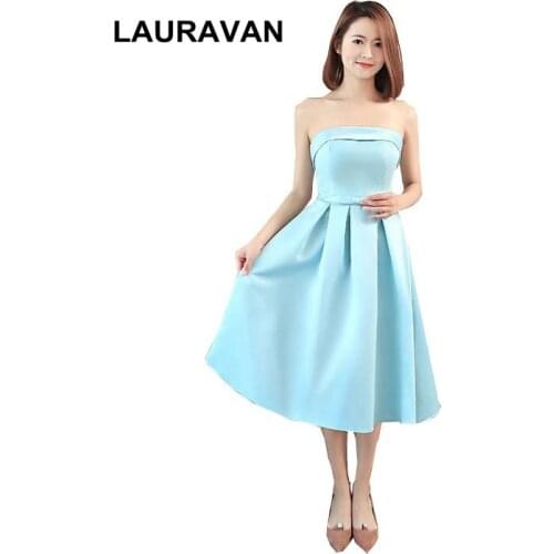 Light sky blue teenage girls strapless robe bridesmaid formal fairytale satin dress girl braidsmaid party dresses wedding
