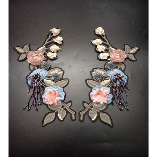 Tessel pink flower rhinestones beaded brooch patches applique crystal fabric sew on patch fashion clothing bags decoration patch