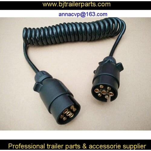 Curly cable, spiral cable, coiled cable, 3m, 2 x 7 pin 12V plastic trailer plugs for trailers, trailer parts