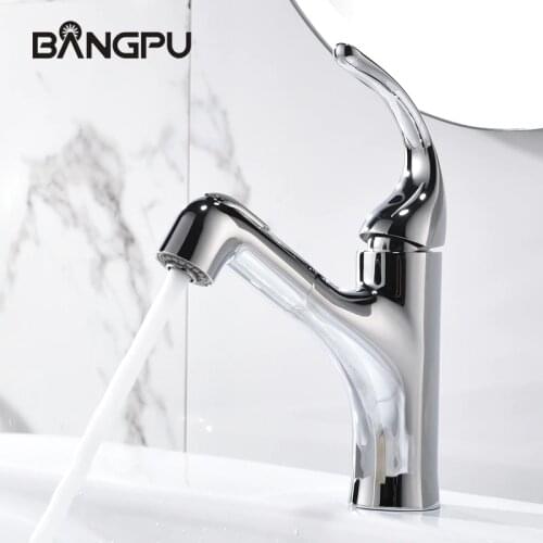 BANGPU Bathroom Pull Out Faucet 2 Function Sink Faucet Single handle Bathroom Spout Stream Sprayer Nozzle Deck Mounted Chrome