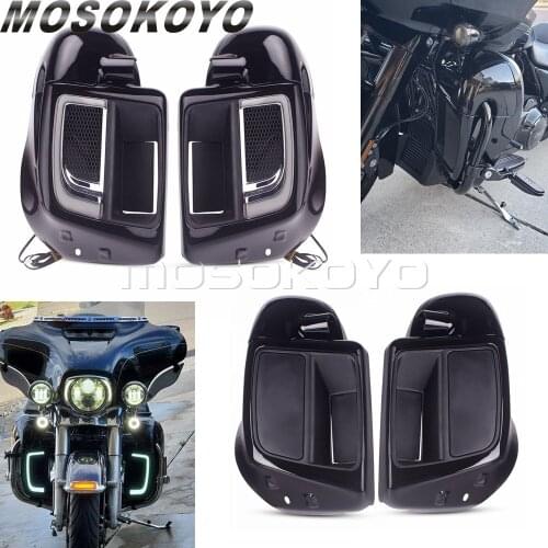 Vivid Black Plastic LED Lower Vented Leg Fairing Glove Box For Harley Touring & Trike Road King Street Electra Glide Ultra FLTR