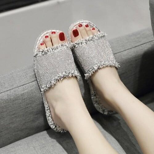 2019 New Summer Fashion Casual Canvas Fisherman Tassel Peep Toe Women Slippers Open Toe Crystal Flat Sole Lady Shoes 20190703
