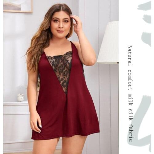 Plus Size Sexy Nightdress Nightgown Sexy Nightwear Women Lace Floral Embroidery Camisola Lingerie Sleepwear hollow Nightdress