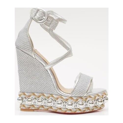 Moraima Snc Newest Silver Glitter Platform Wedge Sandal Open Toe Rope Braided Cross-tied Gladiator Shoes Super High Dress Shoes