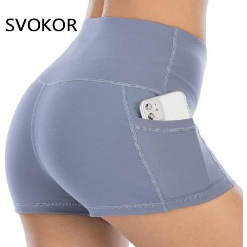 SVOKOR Summer Sport Shorts Women With Pockets Fitness Tummy Control Spandex Shorts Booty Lifting Casual Workout Bottoms
