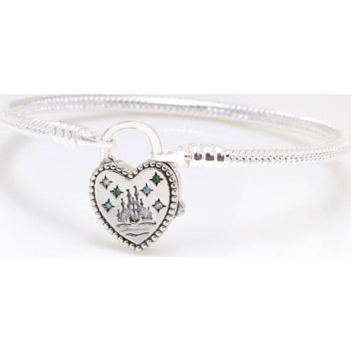 Bewill Real 925 Sterling Silver Castle Childrens Paradise Heart-shaped Lock Bracelet For Women Fit Original Brand