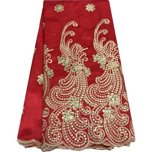 Women wedding dress with Fashion African George Fabric Swiss Voile Lace Lots Of Sequins High Quality in red WKS24-100