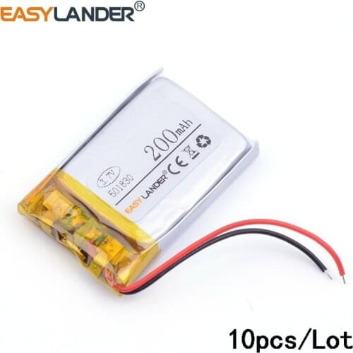 10pcs/Lot 3.7v 200mAh 501830 Lithium Polymer LiPo Rechargeable li ion Battery For MP4 MP5 GPS bluetooth headphone headset toys